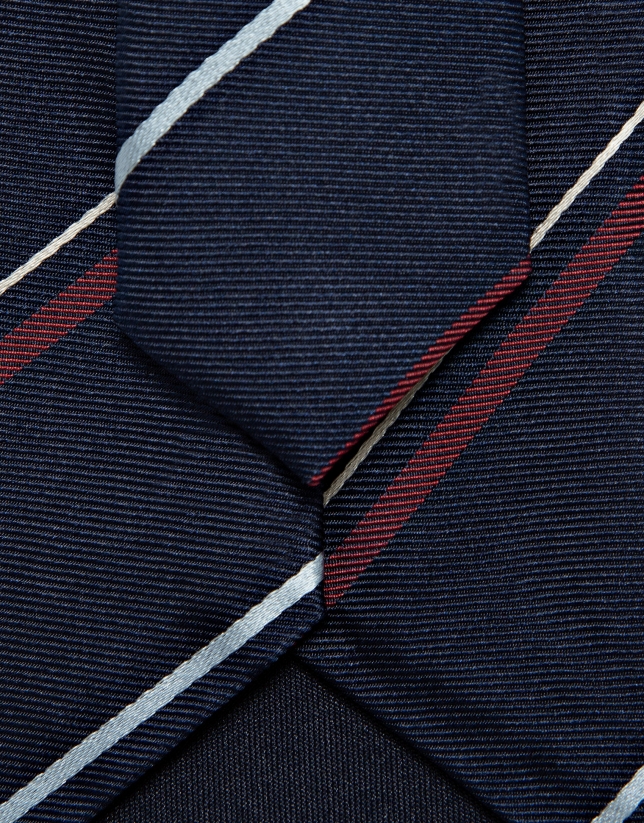 Corbata seda marino rayas blanco y rojo