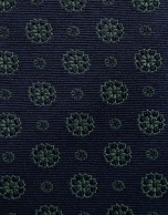 Navy silk tie with geometric jacquard green flowers