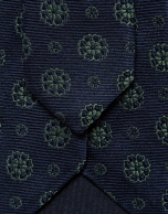 Corbata seda marino con jacquard geom&eacute;trico flores verdes