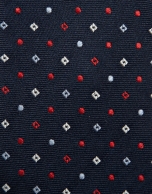 Corbata seda marino con jacquard geom&eacute;trico rojo/blanco