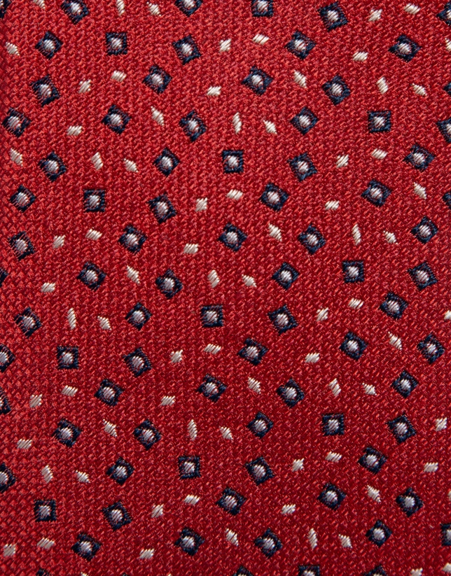 Corbera seda roja con jacquard geom&eacute;trico marino/blanco