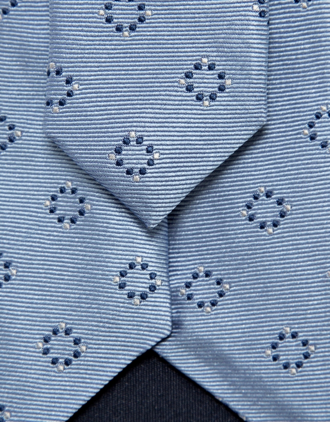 Corbata seda celeste jacquard geom&eacute;trico marino