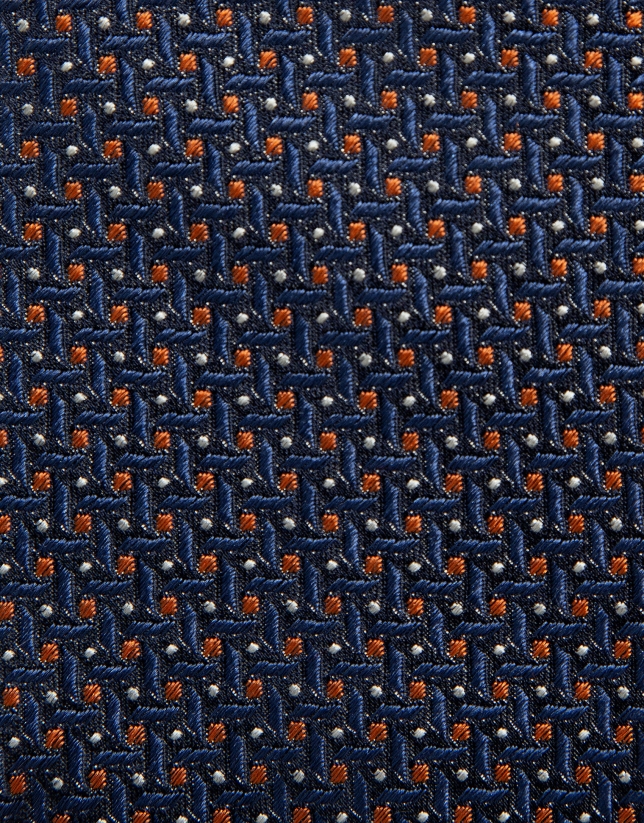 Navy blue/orange geometric jacquard silk tie