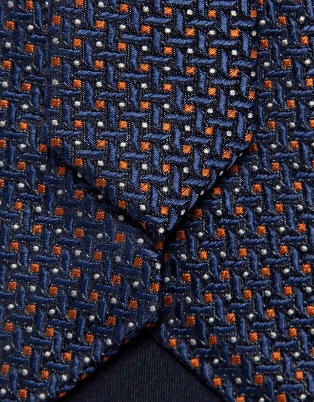 Corbata seda jacquard geom&eacute;trico marino/naranja