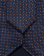 Navy blue/orange geometric jacquard silk tie