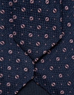 Navy silk tie with pink jacquard pattern
