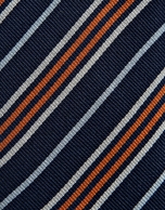 Navy silk tie with orange/white stripes