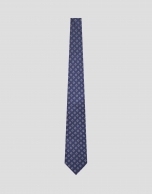 Blue silk tie with silver jacquard