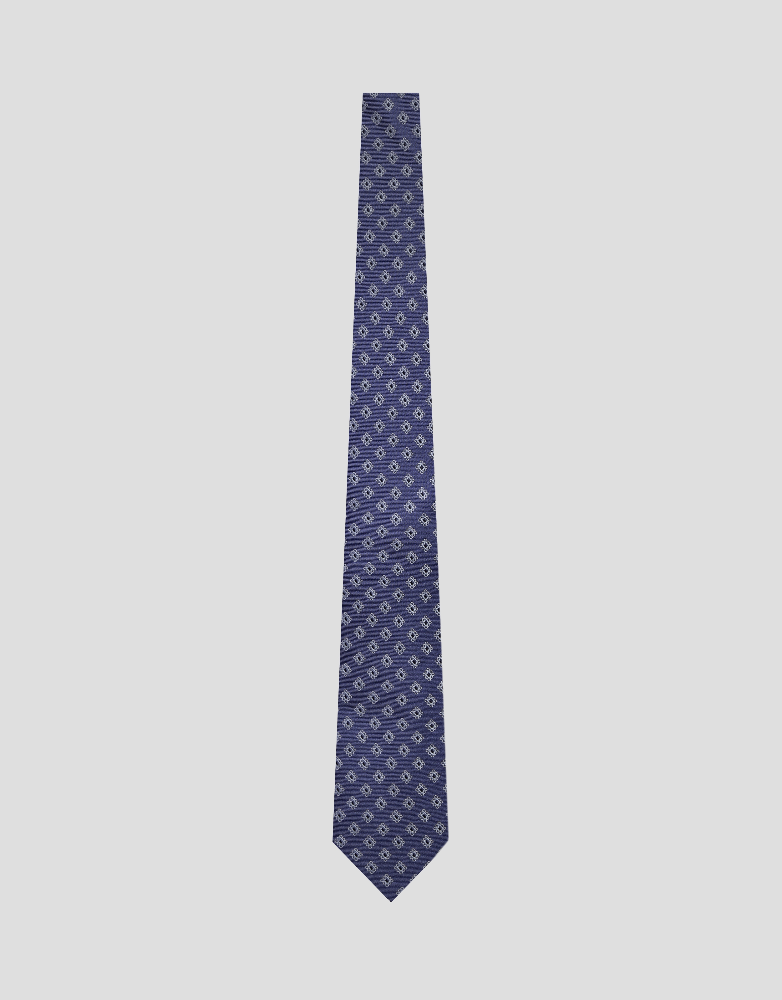 Blue silk tie with silver jacquard