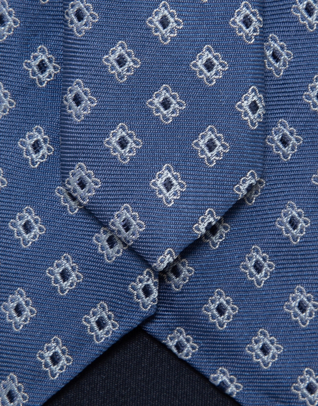 Blue silk tie with silver jacquard