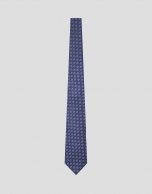 Corbata seda azul con jacquard cachemires plata