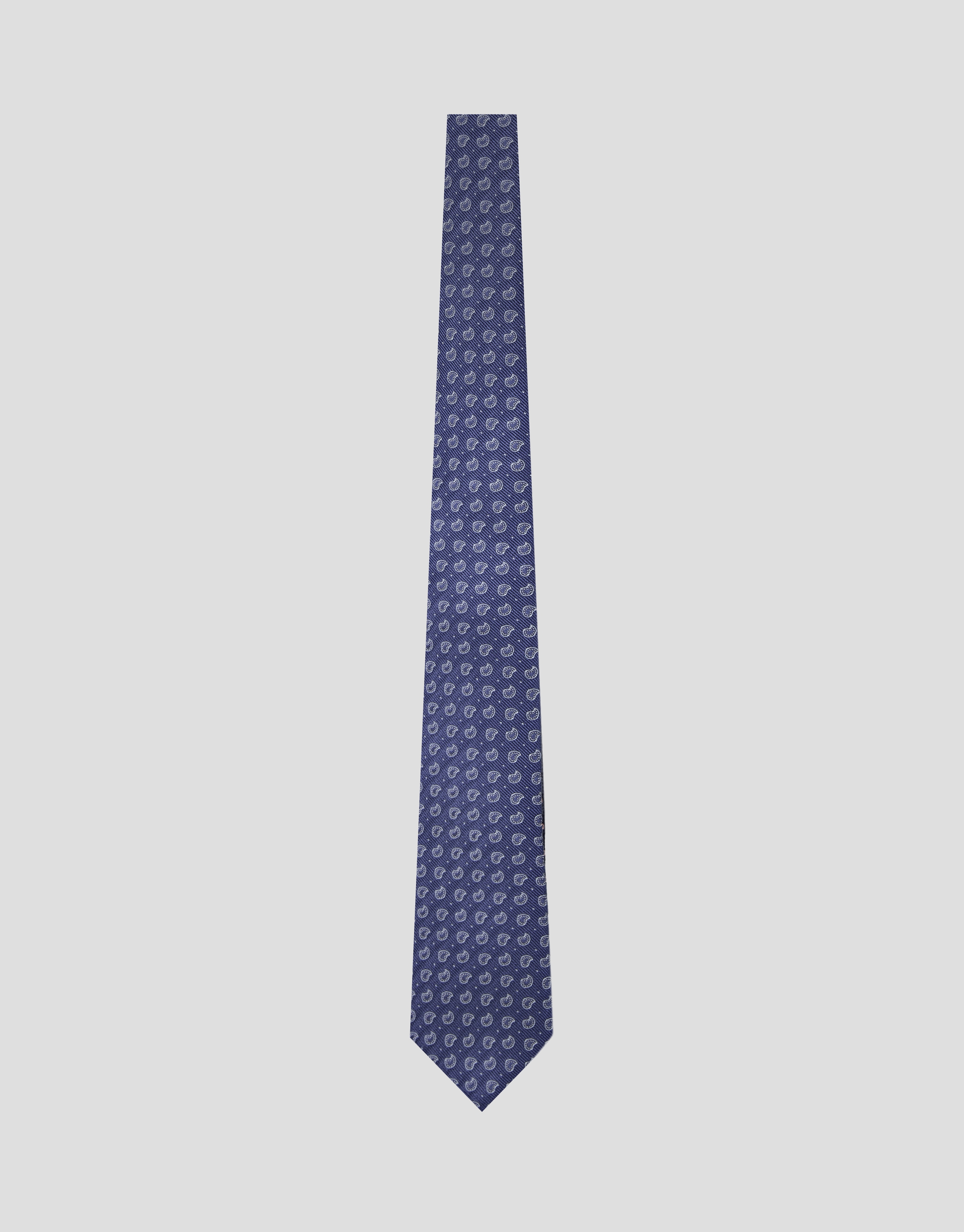 Corbata seda azul con jacquard cachemires plata