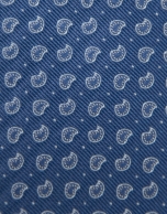 Corbata seda azul con jacquard cachemires plata