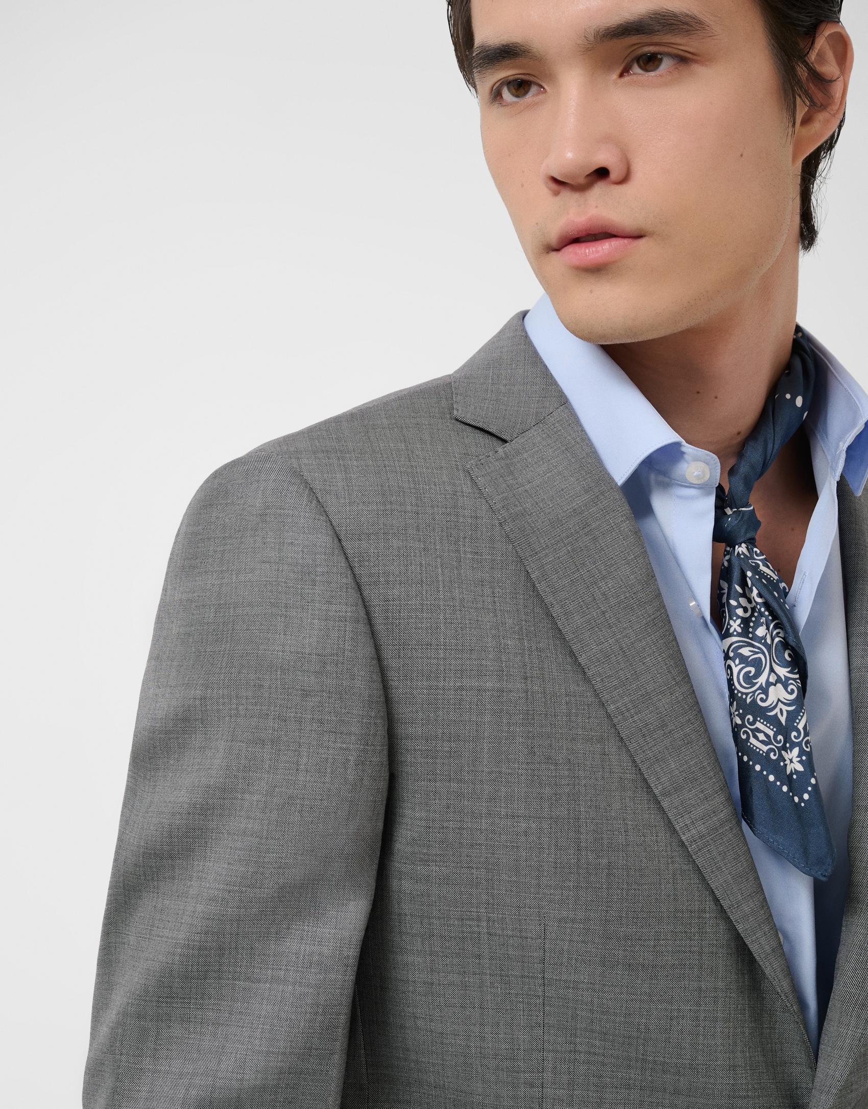 Navy silk scarf with white print