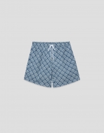 Navy blue and white geometric print swimsuit