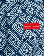 Navy blue and white geometric print swimsuit