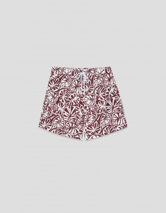 Plum and white tropical flower print swimsuit