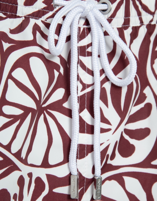 Plum and white tropical flower print swimsuit