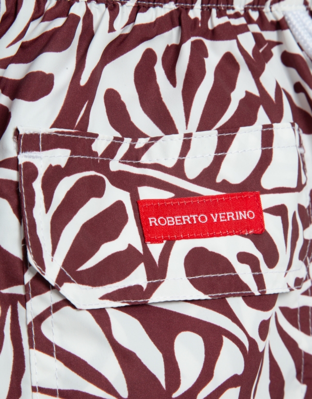 Plum and white tropical flower print swimsuit