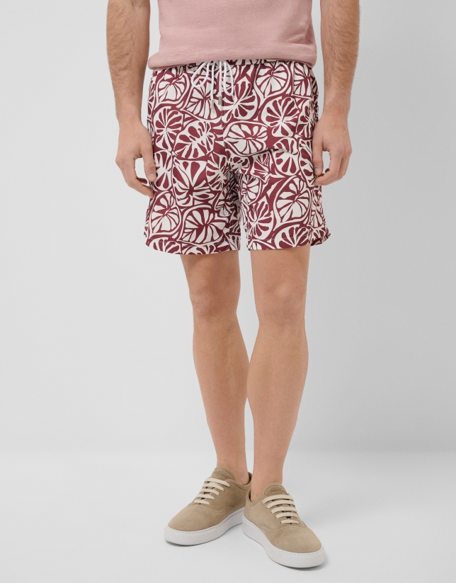 Plum and white tropical flower print swimsuit