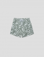 Khaki and white tropical flower print swimsuit