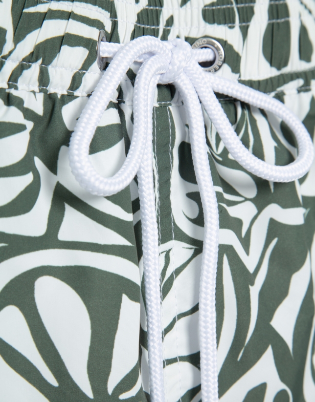 Khaki and white tropical flower print swimsuit