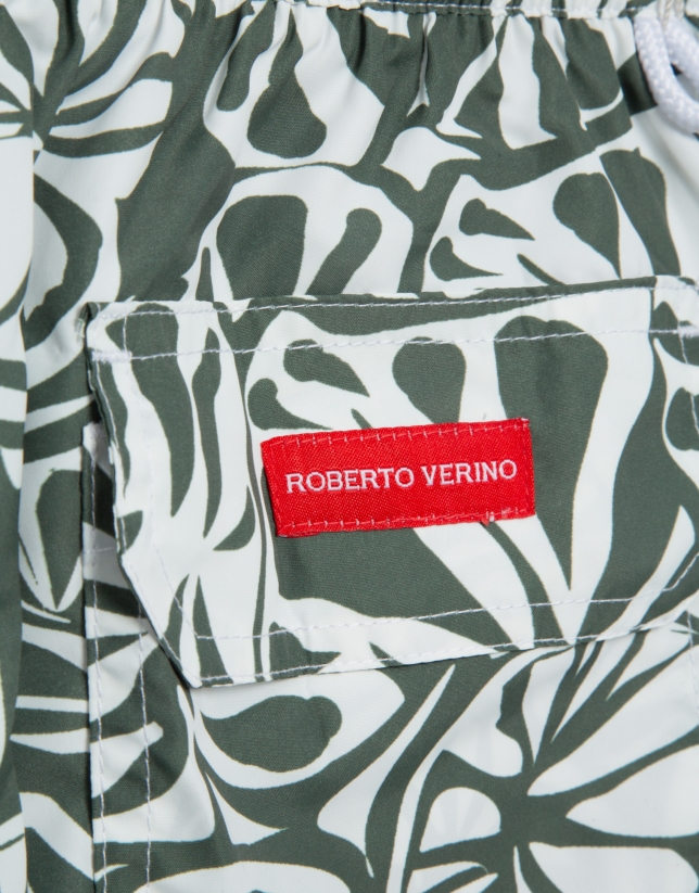 Khaki and white tropical flower print swimsuit