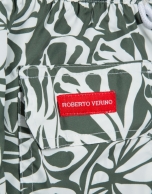 Khaki and white tropical flower print swimsuit