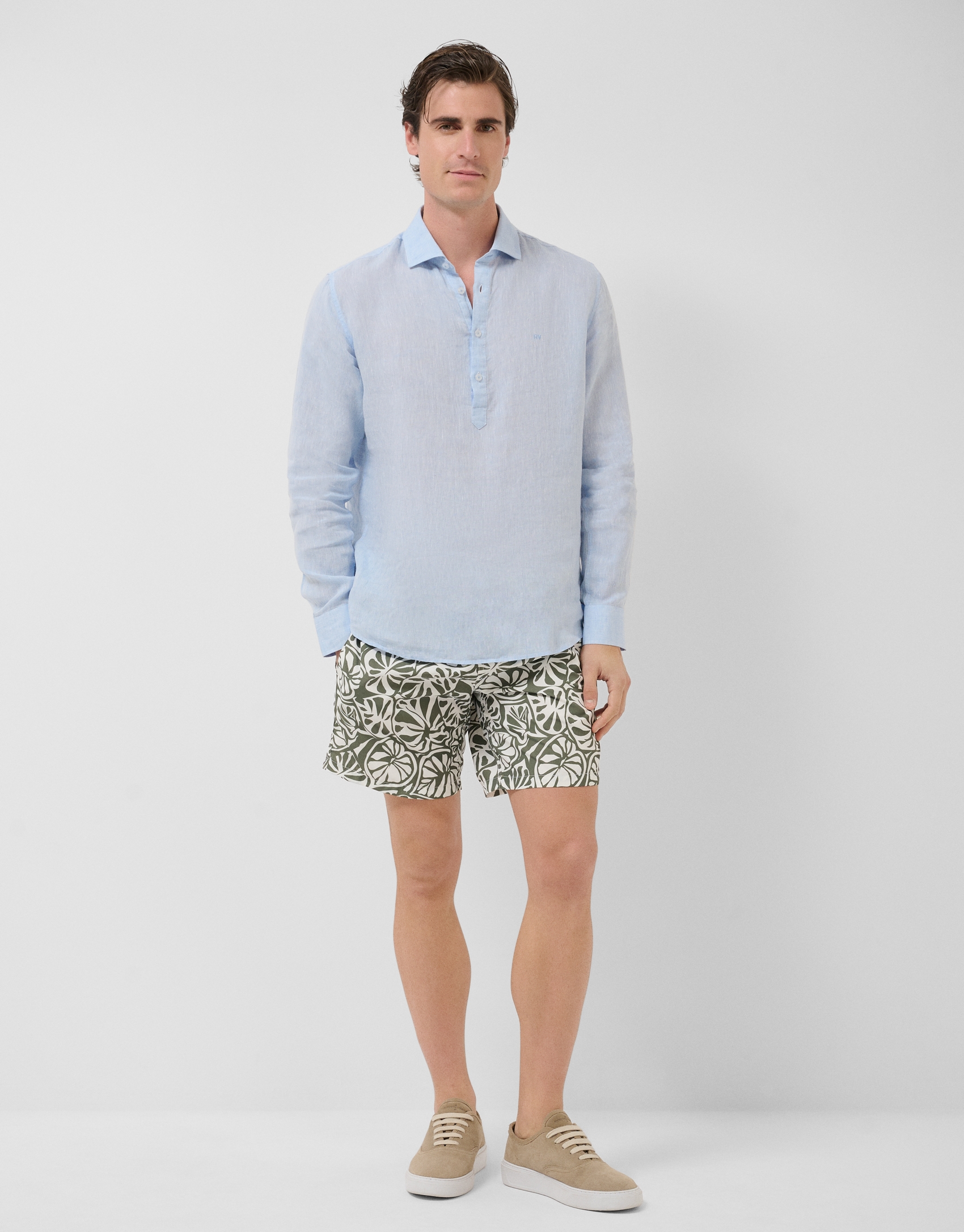 Khaki and white tropical flower print swimsuit