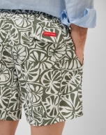 Khaki and white tropical flower print swimsuit