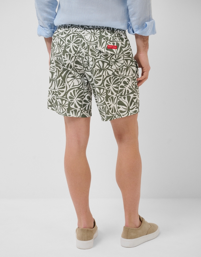 Khaki and white tropical flower print swimsuit