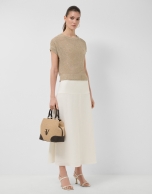 Off-white linen blend flared midi skirt