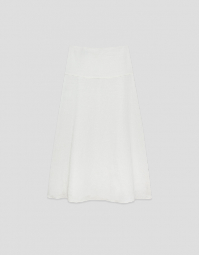 Off-white linen blend flared midi skirt
