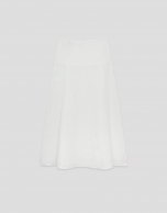 Off-white linen blend flared midi skirt