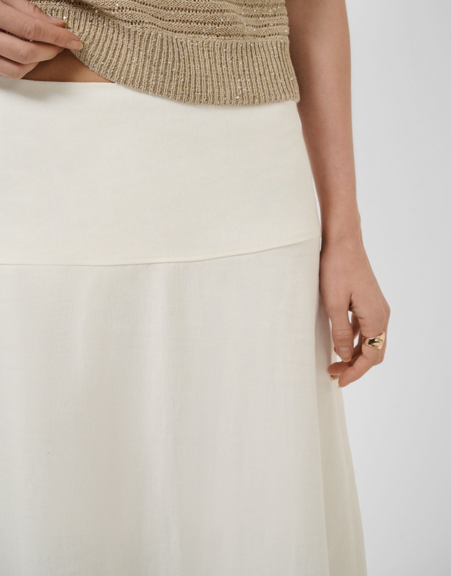 Off-white linen blend flared midi skirt