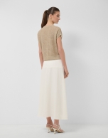 Off-white linen blend flared midi skirt