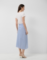 White cotton knotted midi skirt with blue stripes