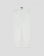 Pantal&oacute;n cinco bolsillos blanco con dibujo laminado plata