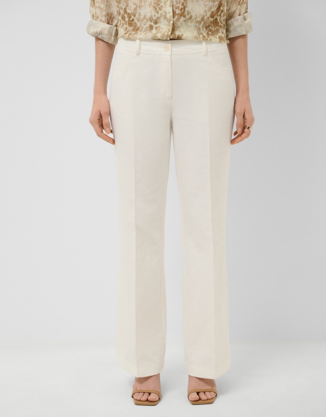 Pantalón cuatro bolsillos jacquard de algodón blanco