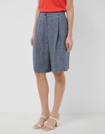 Long five-pocket blue linen Bermuda shorts