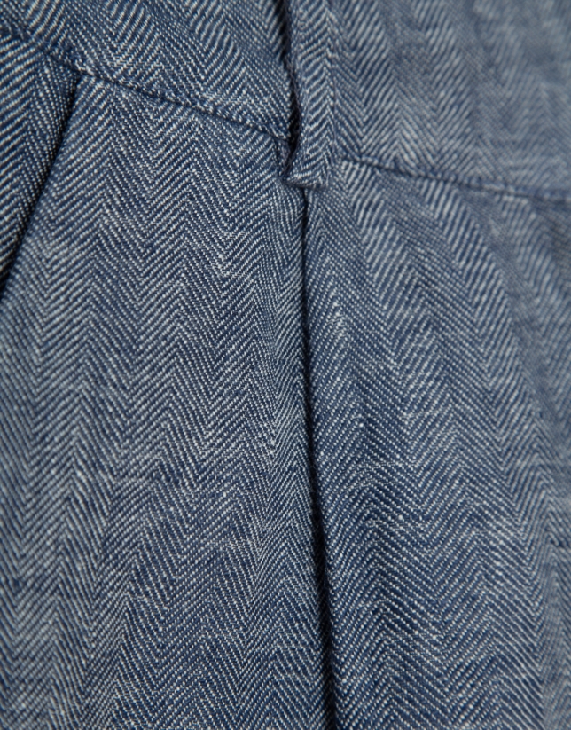 Pantal&oacute;n bermuda larga cinco bolsillos lino azul