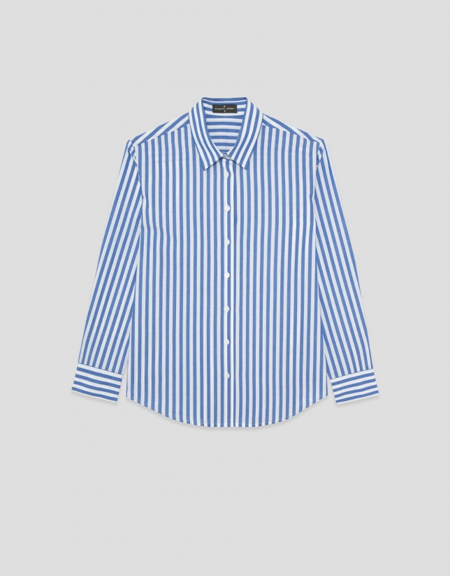 Camisa algod&oacute;n blanco con listas azules