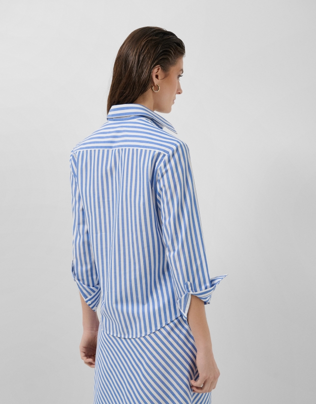 White cotton shirt with blue stripes