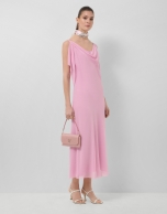 Long pink strappy dress with chiffon armholes