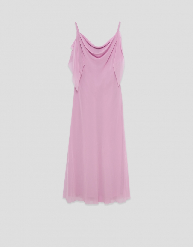 Long pink strappy dress with chiffon armholes