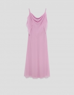 Long pink strappy dress with chiffon armholes