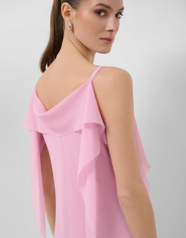 Long pink strappy dress with chiffon armholes