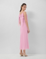 Long pink strappy dress with chiffon armholes