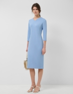 Vestido de manga larga en punto el&aacute;stico azul