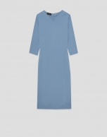 Long-sleeved blue stretch knit dress